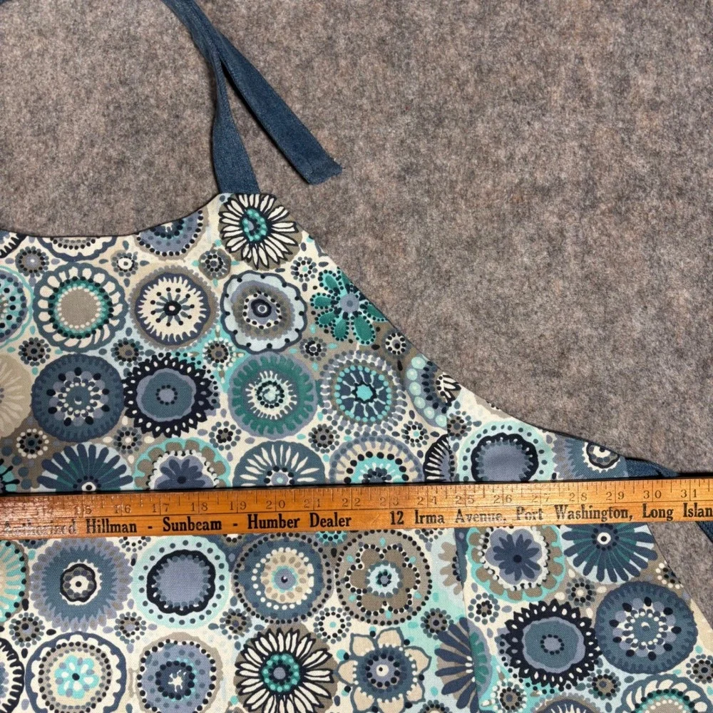 Reversible Denim Apron Unisex One Size Blue‎ Teal Floral Pattern Pocket Workwear